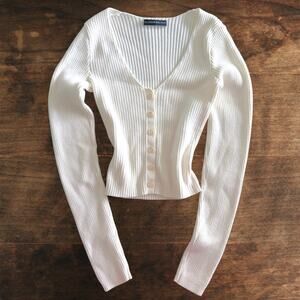 Brandy Melville White Cardigan Ribbed Sweater